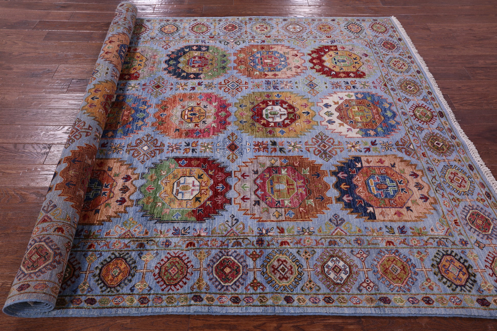 Blue Turkmen Ersari Handmade Wool Rug - 6' 8" X 9' 11" - Golden Nile