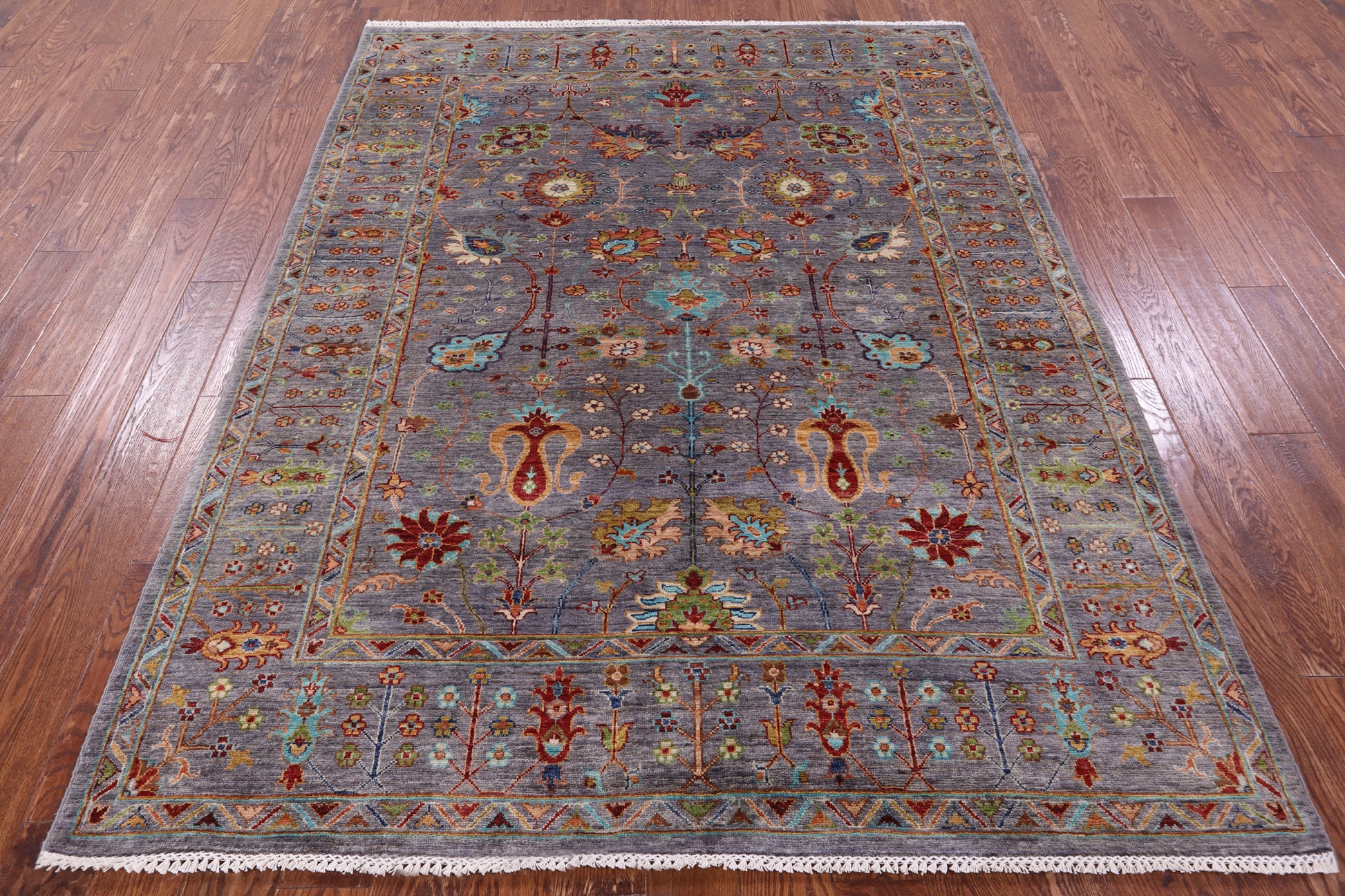 Grey Peshawar Hand Knotted Wool Rug - 6' 0" X 7' 7" - Golden Nile