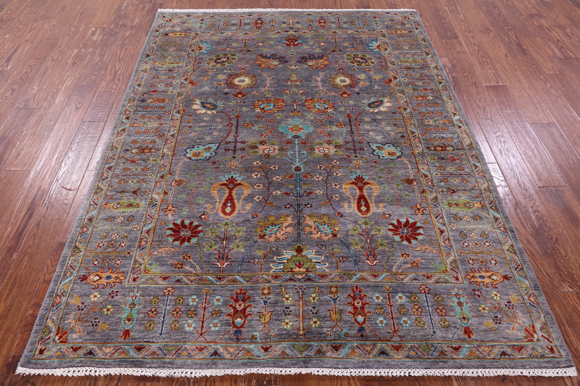 Grey Peshawar Hand Knotted Wool Rug - 6' 0" X 7' 7" - Golden Nile