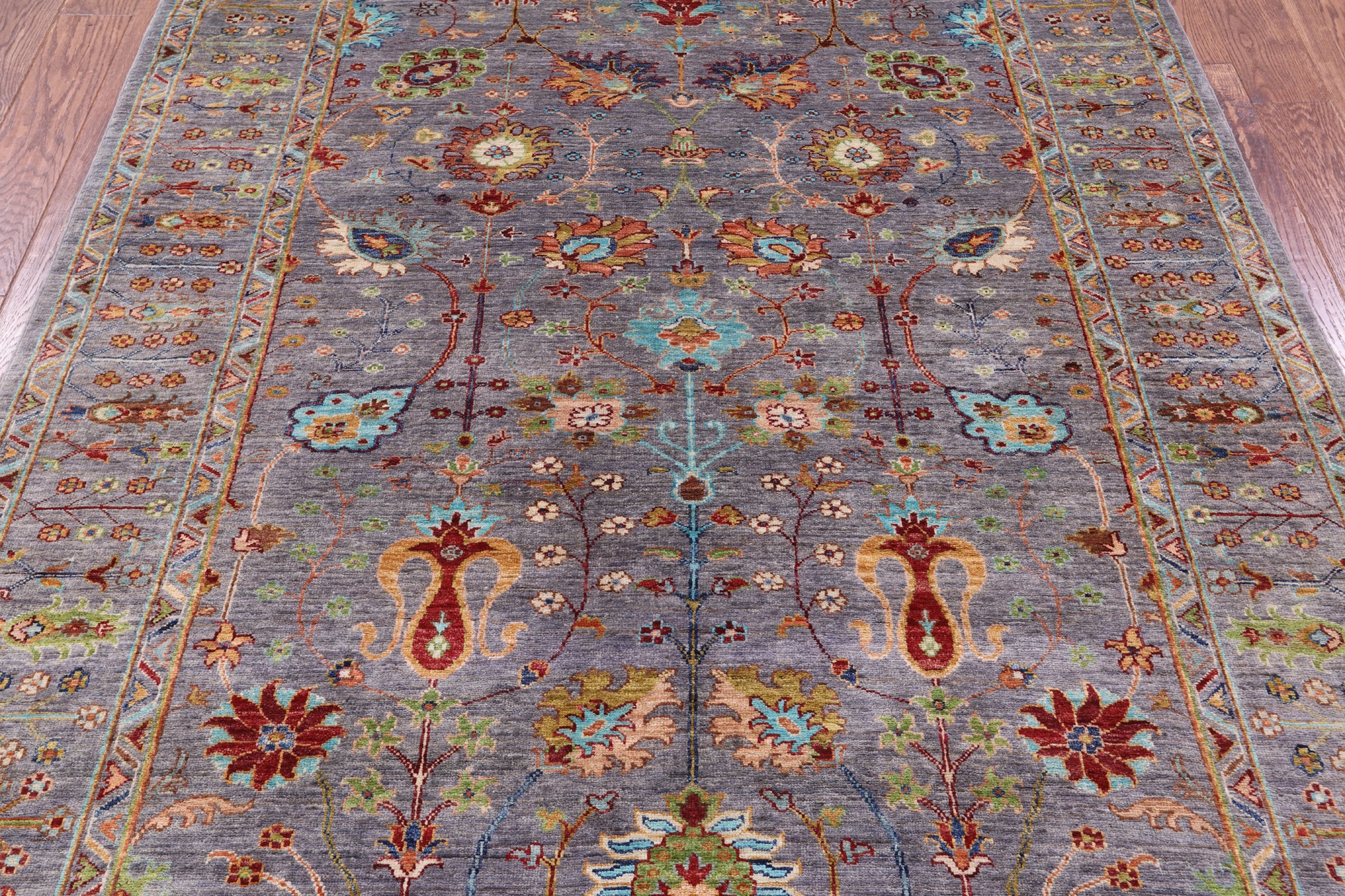 Grey Peshawar Hand Knotted Wool Rug - 6' 0" X 7' 7" - Golden Nile