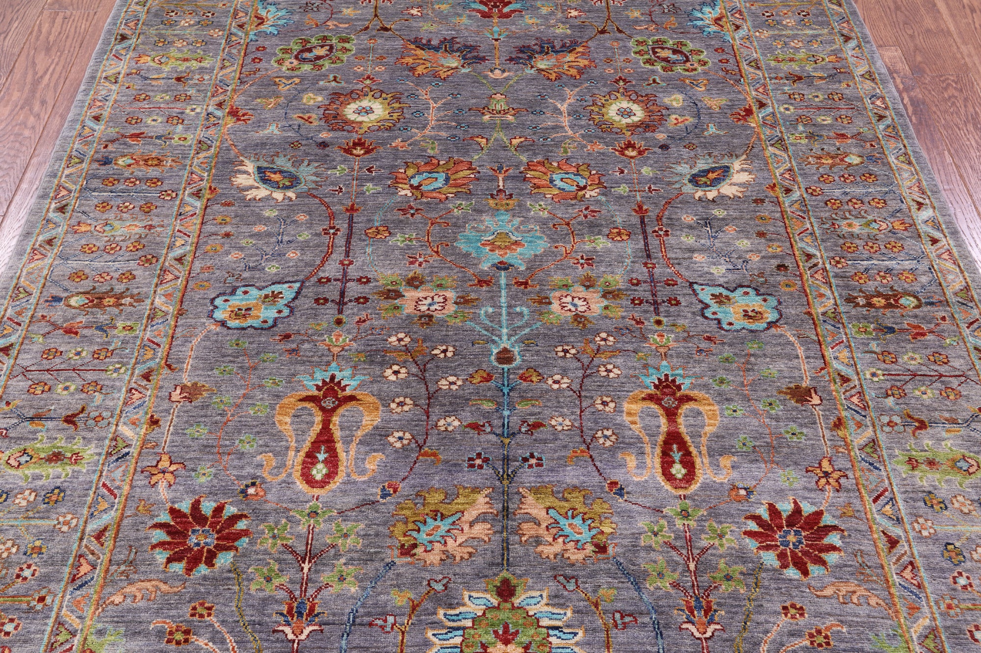 Grey Peshawar Hand Knotted Wool Rug - 6' 0" X 7' 7" - Golden Nile