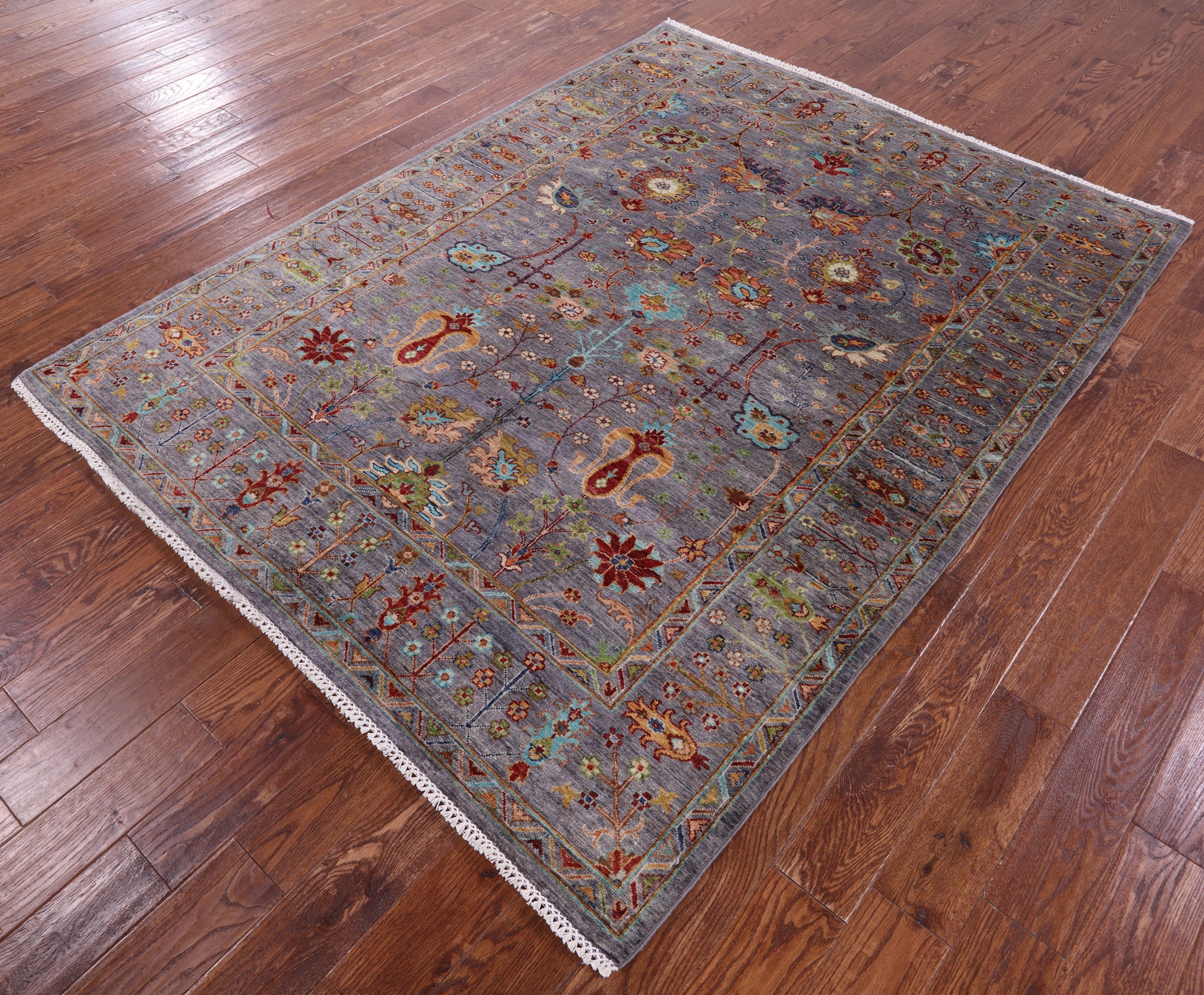 Grey Peshawar Hand Knotted Wool Rug - 6' 0" X 7' 7" - Golden Nile