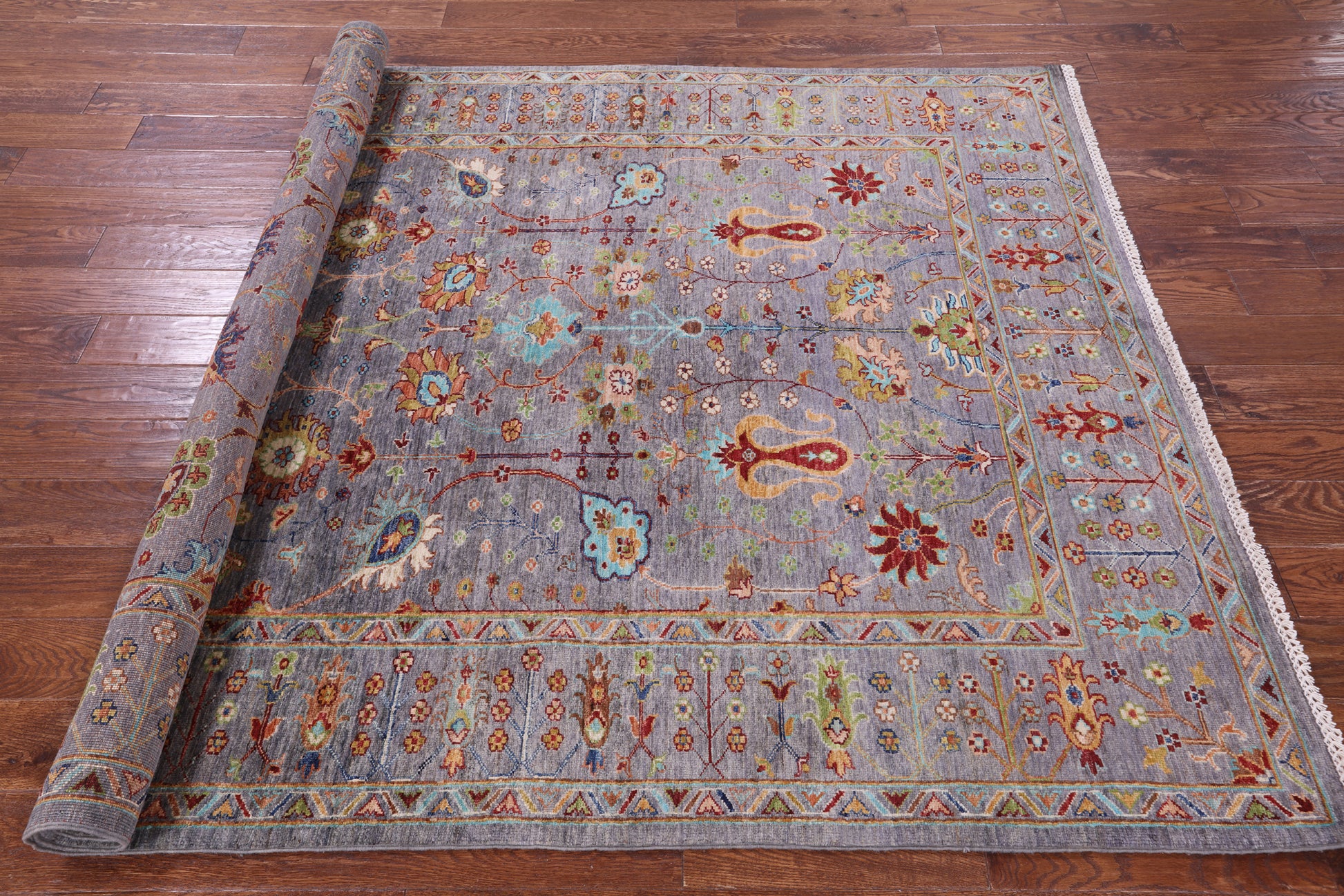 Grey Peshawar Hand Knotted Wool Rug - 6' 0" X 7' 7" - Golden Nile