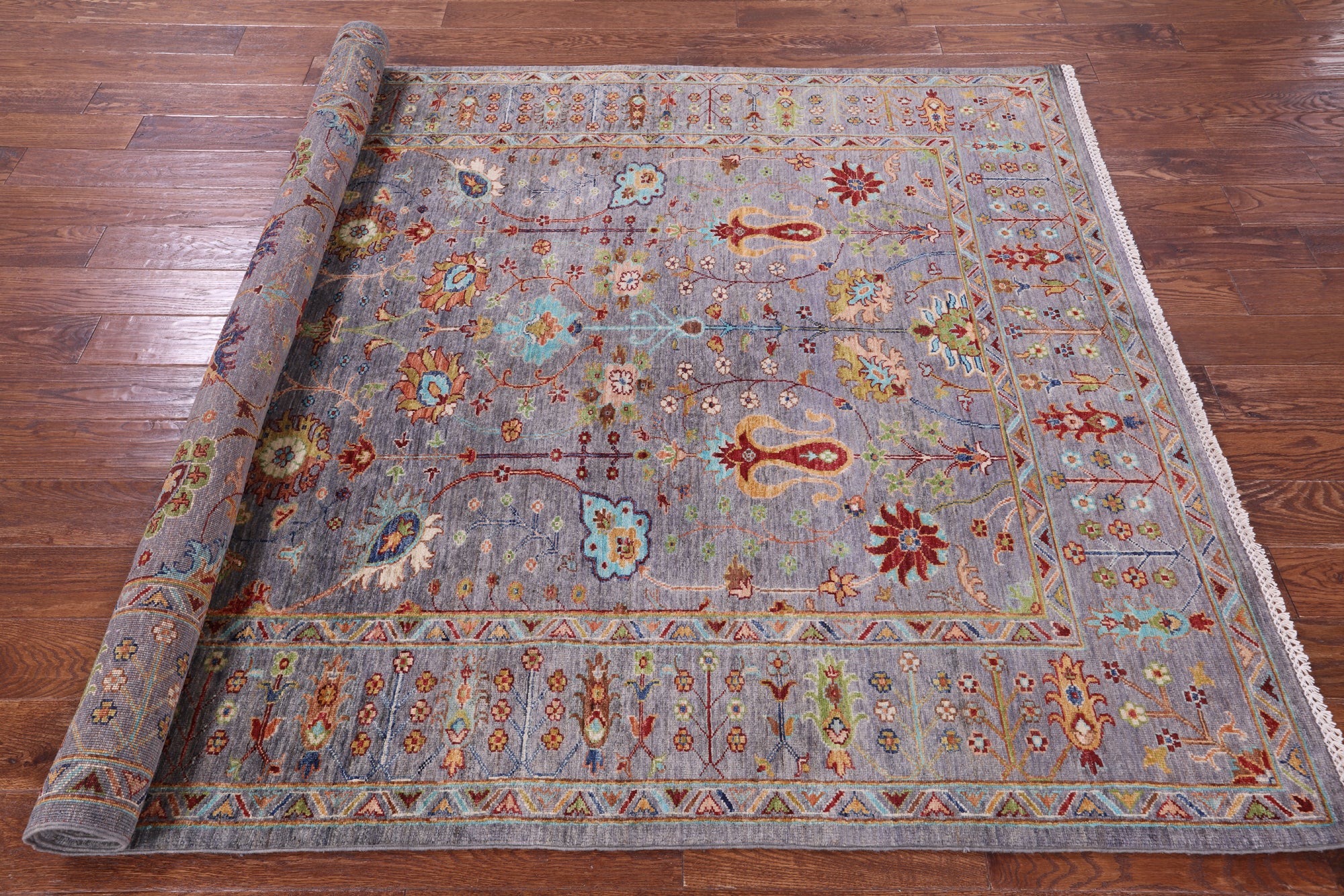 Grey Peshawar Hand Knotted Wool Rug - 6' 0" X 7' 7" - Golden Nile