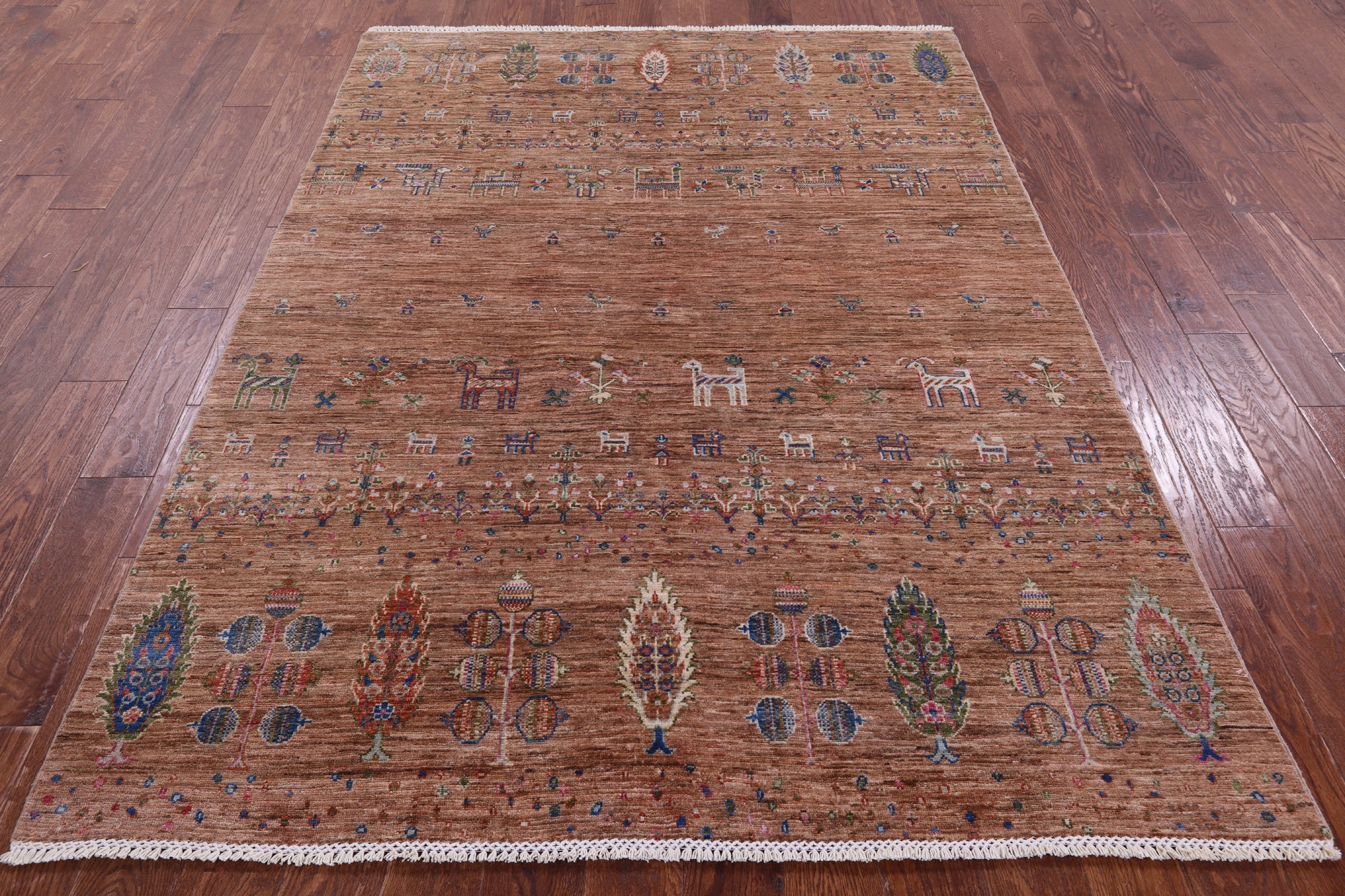 Tribal Persian Gabbeh Hand Knotted Wool Rug - 5' 7" X 7' 7" - Golden Nile