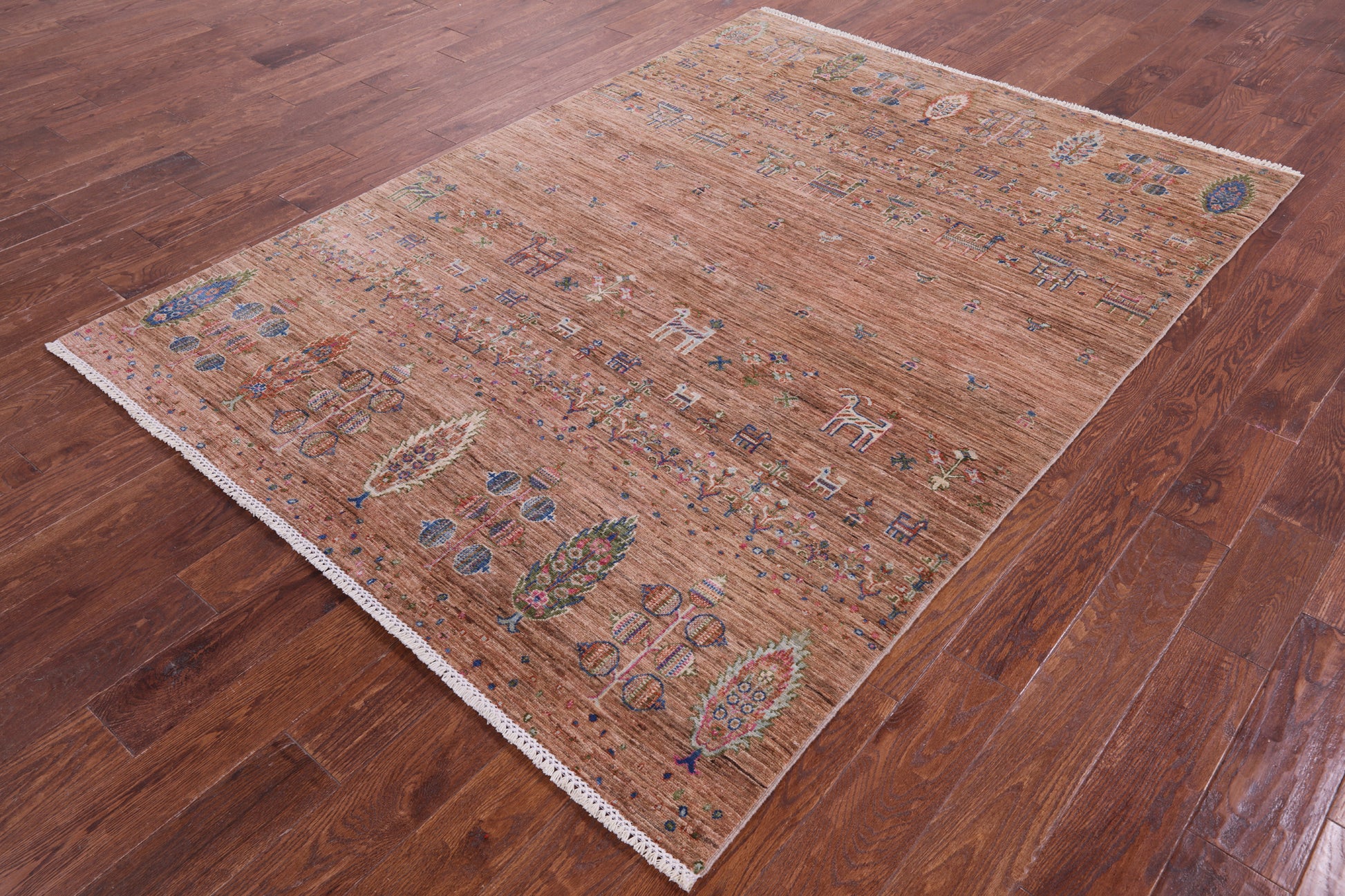 Tribal Persian Gabbeh Hand Knotted Wool Rug - 5' 7" X 7' 7" - Golden Nile