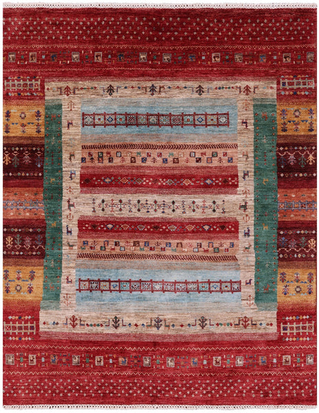 Tribal Persian Gabbeh Handmade Wool Rug - 5' 2" X 6' 8" - Golden Nile