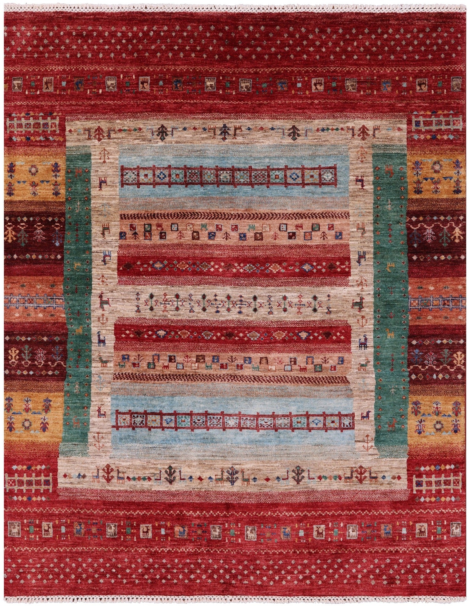 Tribal Persian Gabbeh Handmade Wool Rug - 5' 2" X 6' 8" - Golden Nile
