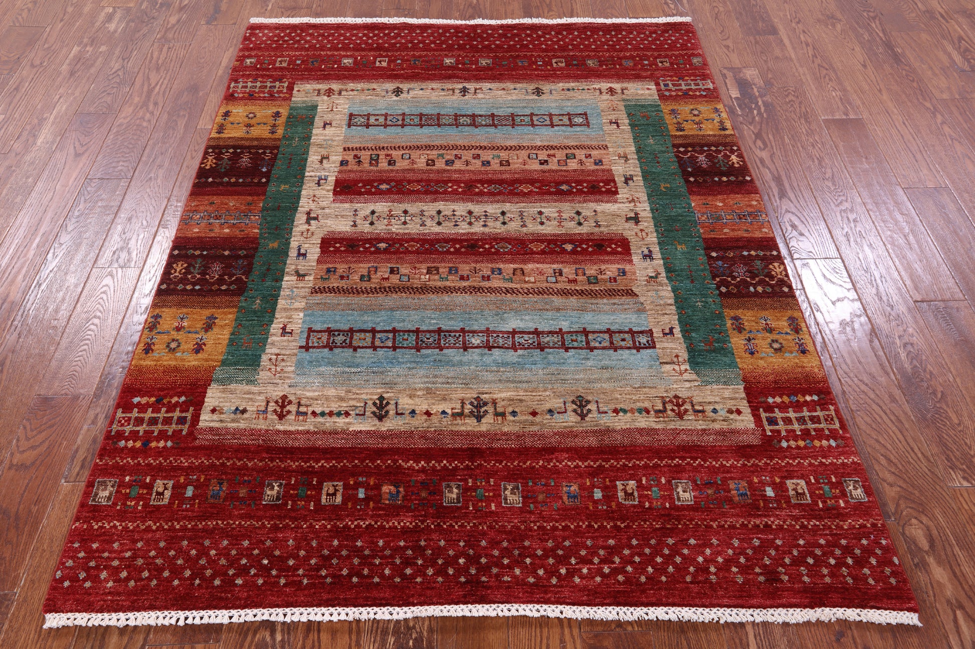 Tribal Persian Gabbeh Handmade Wool Rug - 5' 2" X 6' 8" - Golden Nile