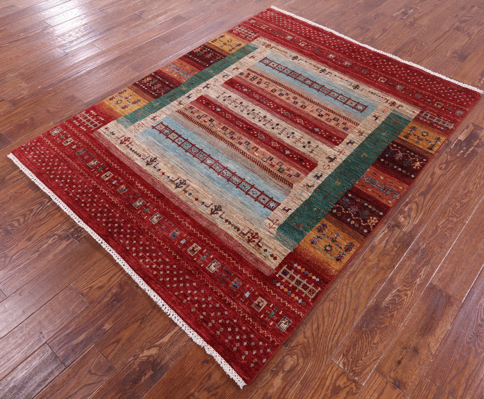Tribal Persian Gabbeh Handmade Wool Rug - 5' 2" X 6' 8" - Golden Nile