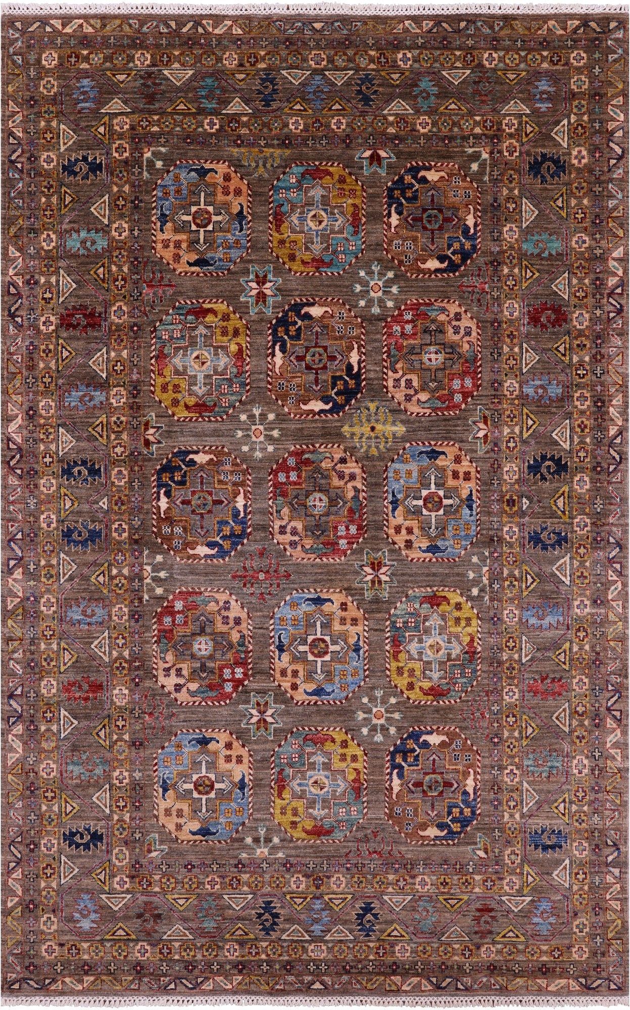 Turkmen Ersari Hand Knotted Wool Rug - 5' 6" X 9' 9" - Golden Nile