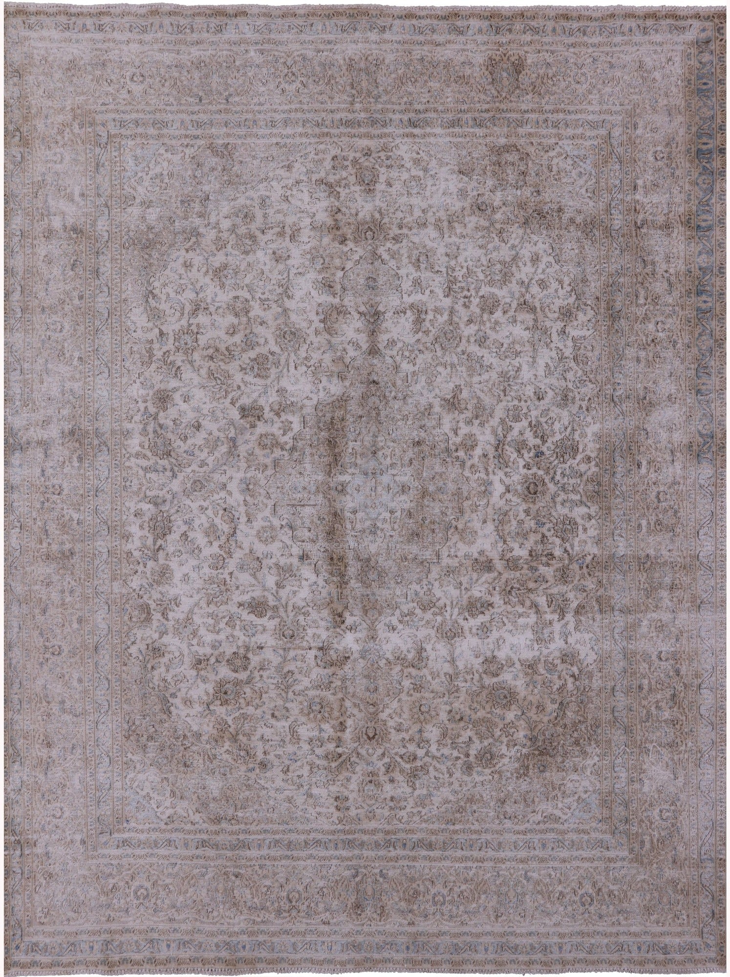 Ivory Persian Vintage White Wash Handmade Wool Rug - 9' 6" X 12' 6" - Golden Nile