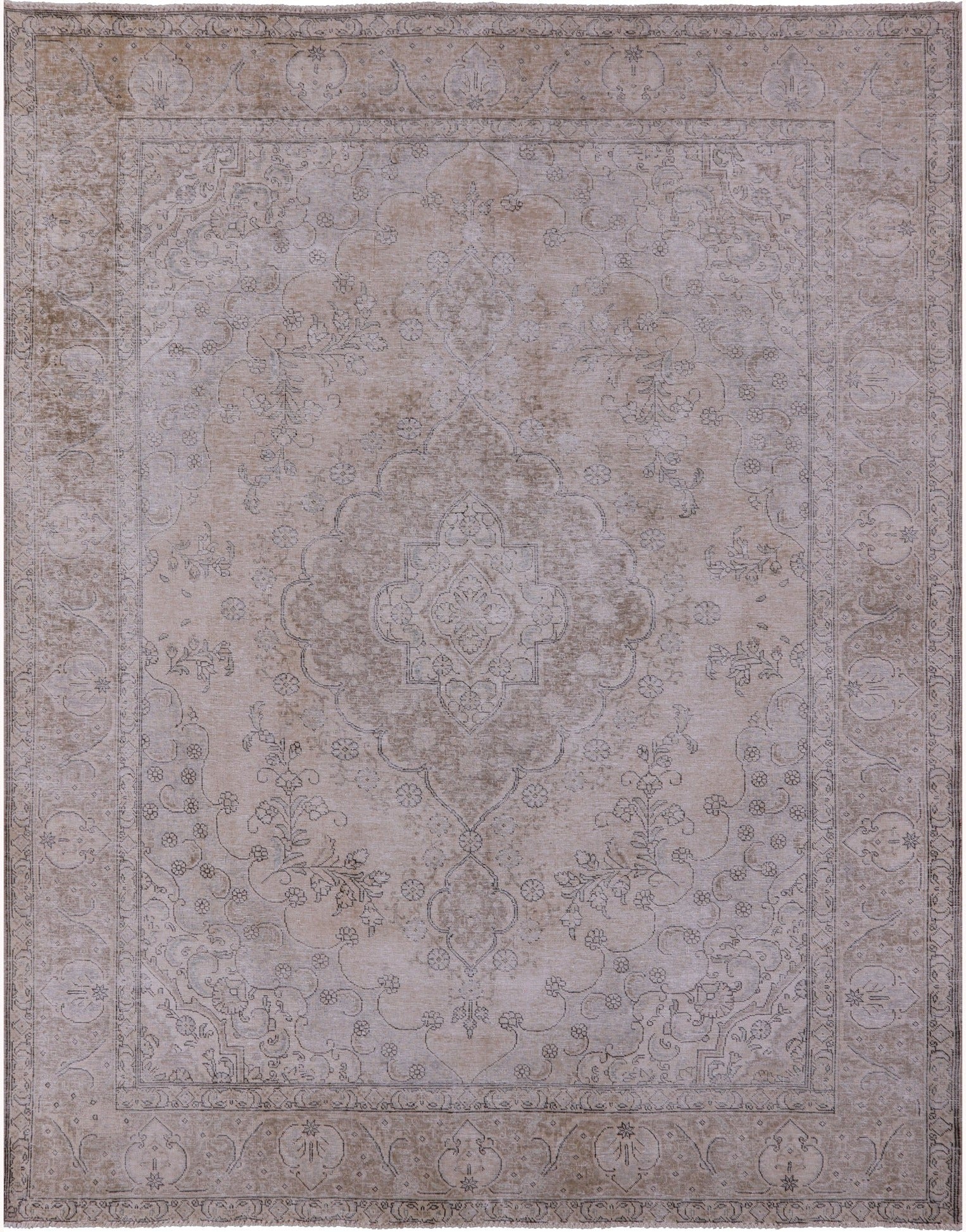 Ivory Persian Vintage White Wash Hand Knotted Wool Rug - 9' 8" X 12' 3" - Golden Nile