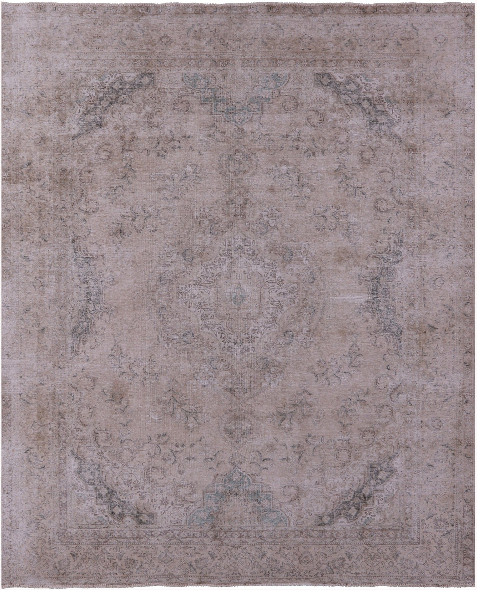 Ivory Persian Vintage White Wash Hand Knotted Wool Rug - 9' 10" X 12' 6" - Golden Nile