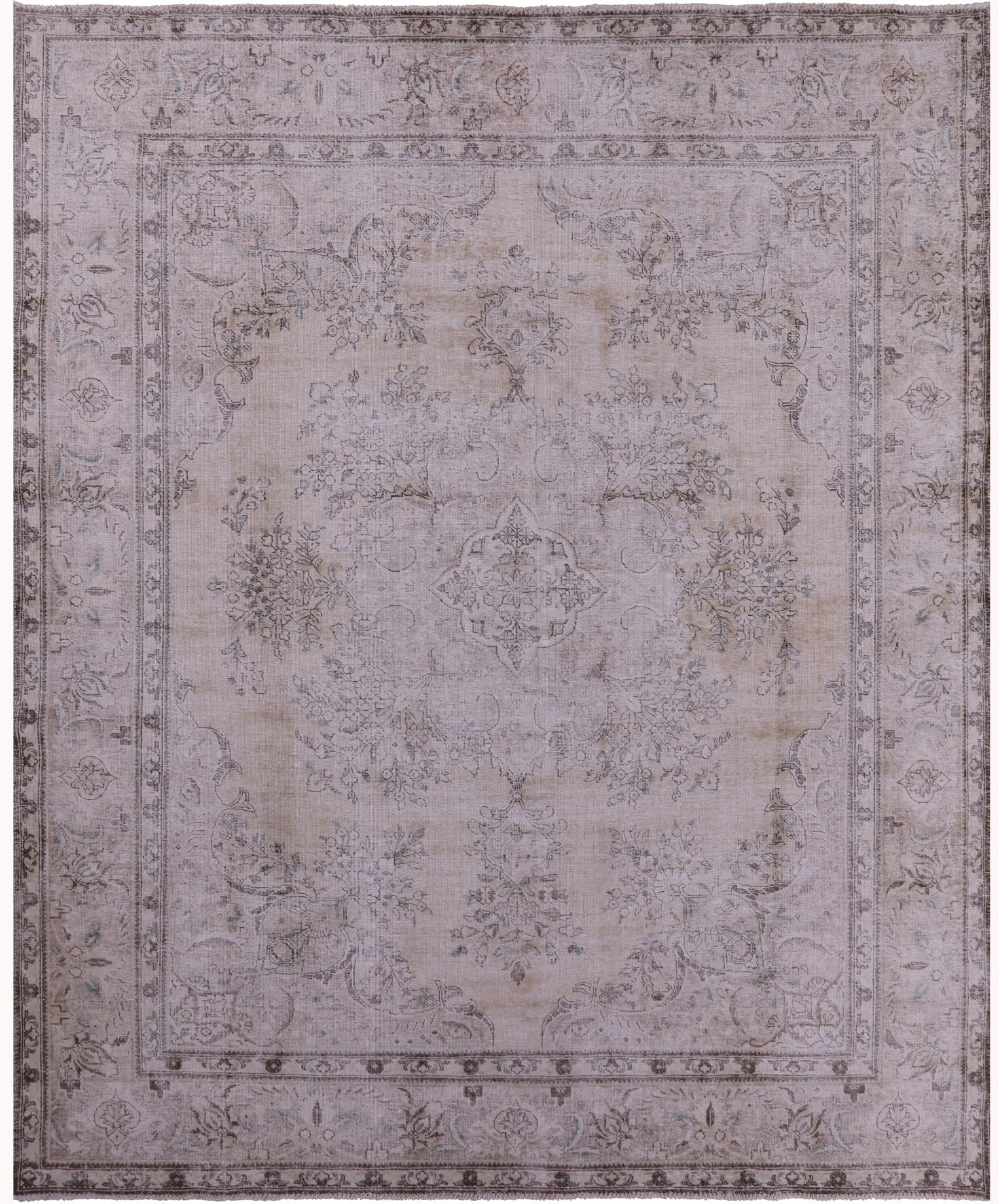 Ivory Persian Vintage White Wash Hand Knotted Wool Rug - 9' 9" X 12' 2" - Golden Nile