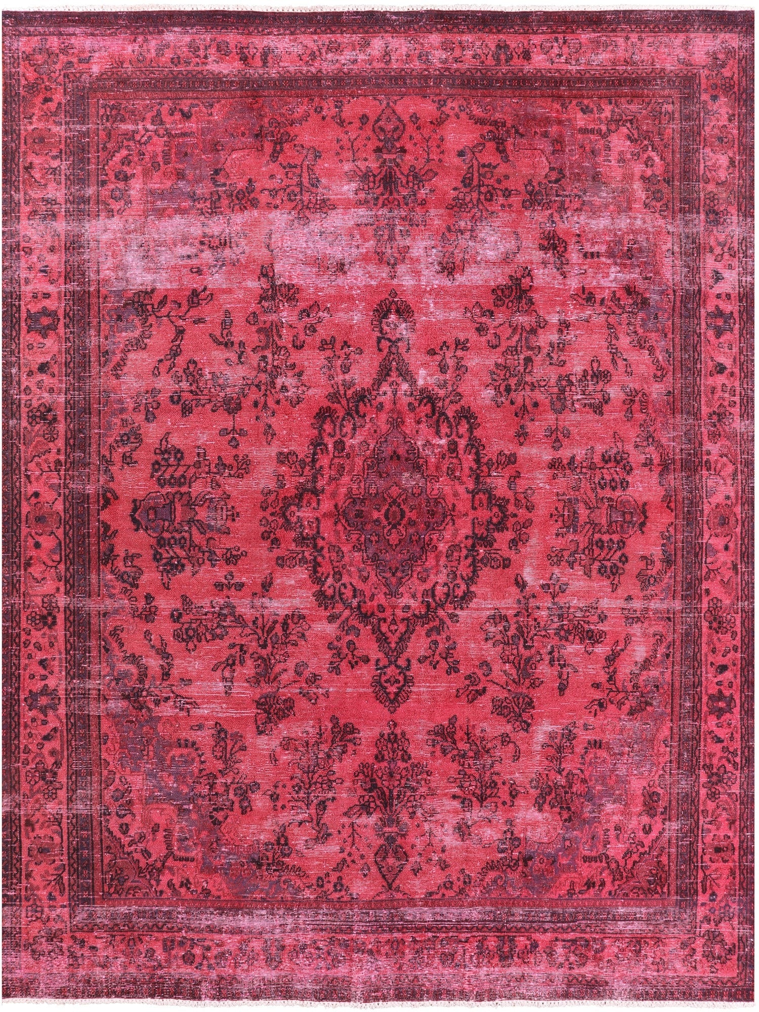 Red Persian Overdyed Hand Knotted Wool Rug - 9' 6" X 12' 7" - Golden Nile