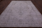 Ivory Persian Vintage White Wash Hand Knotted Wool Rug - 9' 5" X 12' 1" - Golden Nile