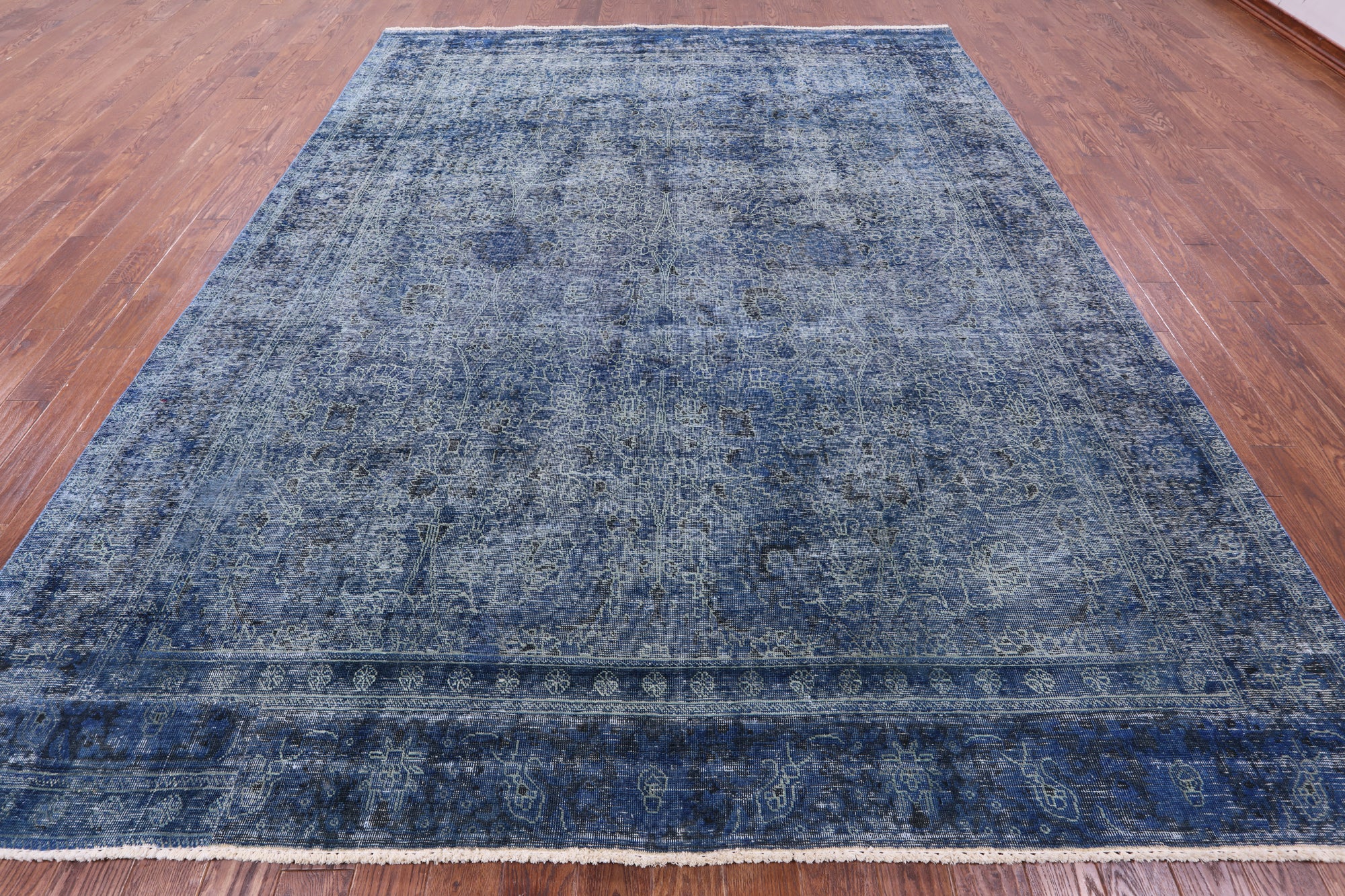 Blue Persian Overdyed Hand Knotted Wool Rug - 9' 7" X 12' 1" - Golden Nile