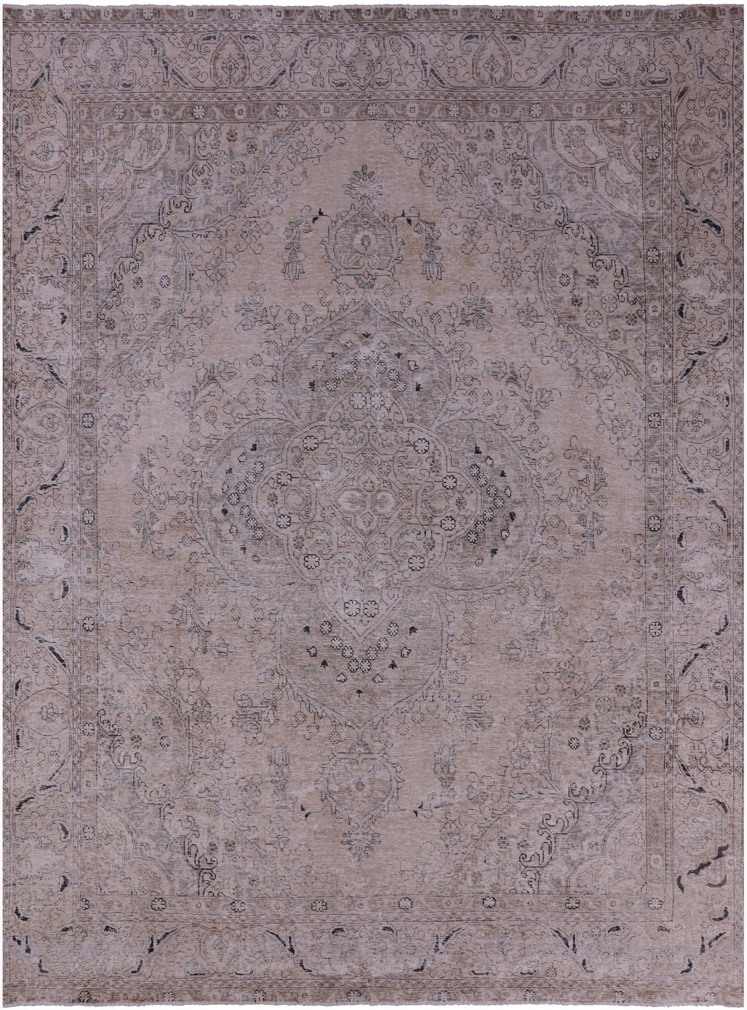 Ivory Persian Vintage White Wash Handmade Wool Rug - 8' 11" X 12' 7" - Golden Nile