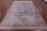 Blue Persian Vintage White Wash Hand Knotted Wool Rug - 8' 10" X 12' 7" - Golden Nile