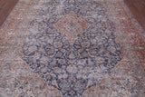Blue Persian Vintage White Wash Hand Knotted Wool Rug - 8' 10" X 12' 7" - Golden Nile