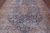 Blue Persian Vintage White Wash Hand Knotted Wool Rug - 8' 10" X 12' 7" - Golden Nile
