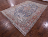 Blue Persian Vintage White Wash Hand Knotted Wool Rug - 8' 10" X 12' 7" - Golden Nile