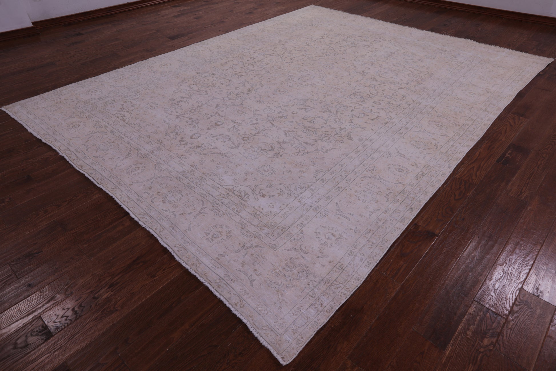 Ivory Persian Vintage White Wash Hand Knotted Wool Rug - 9' 4" X 12' 1" - Golden Nile