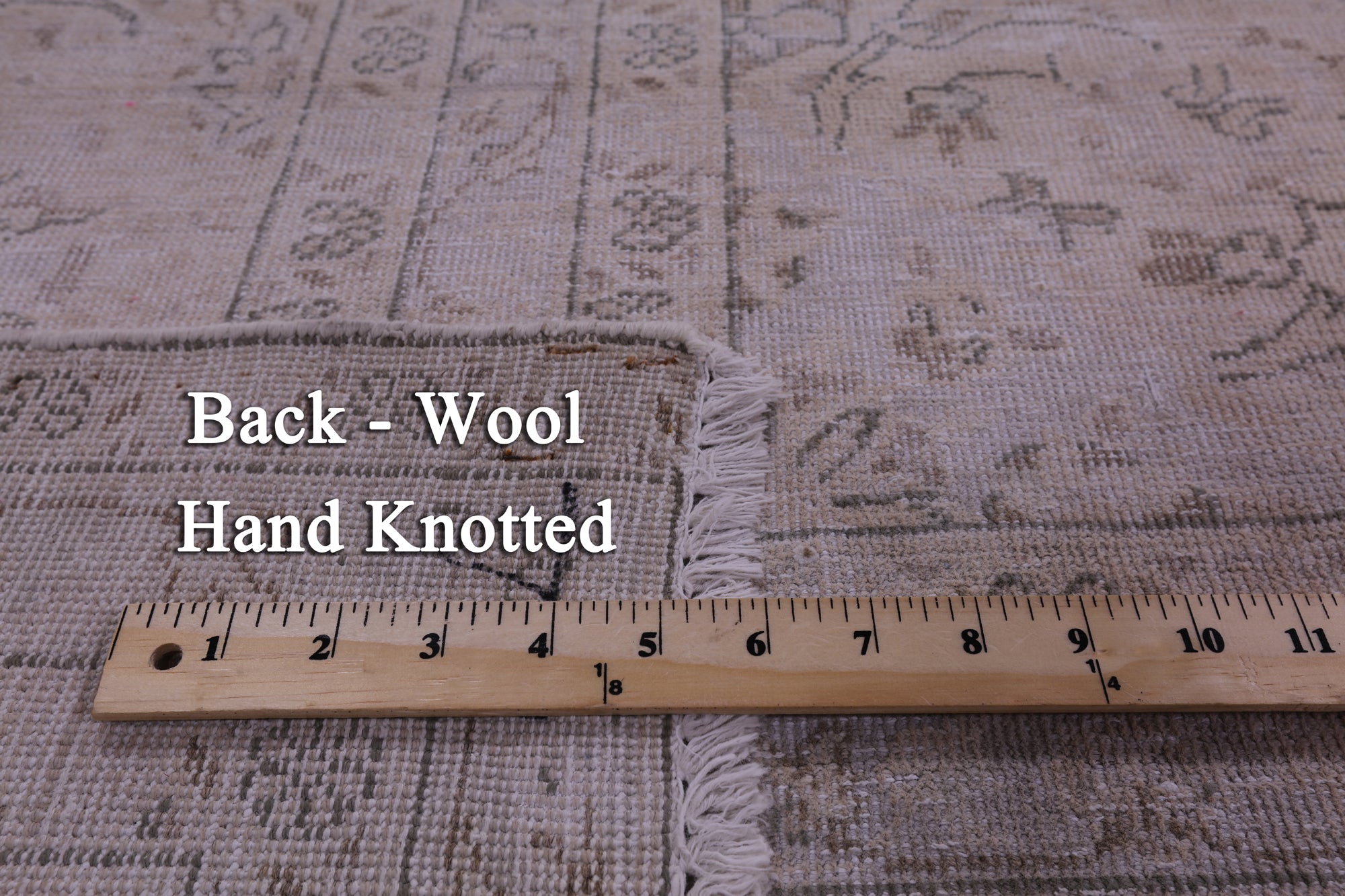 Ivory Persian Vintage White Wash Hand Knotted Wool Rug - 9' 4" X 12' 1" - Golden Nile