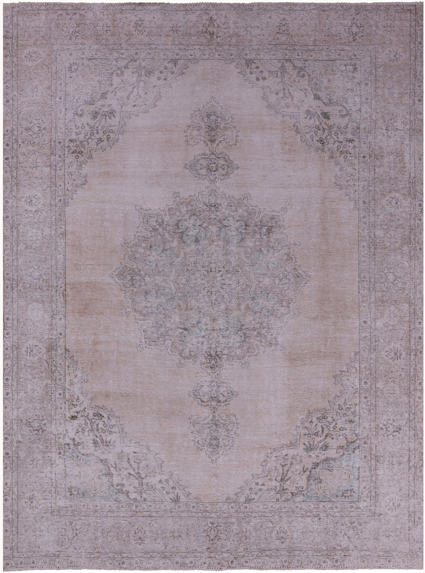 Ivory Persian Vintage White Wash Hand Knotted Wool Rug - 8' 10" X 12' 0" - Golden Nile
