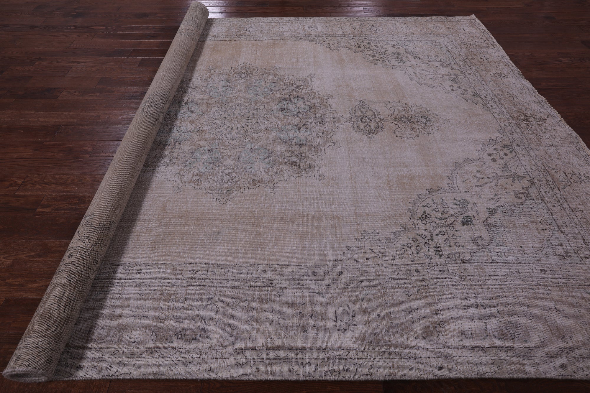 Ivory Persian Vintage White Wash Hand Knotted Wool Rug - 8' 10" X 12' 0" - Golden Nile