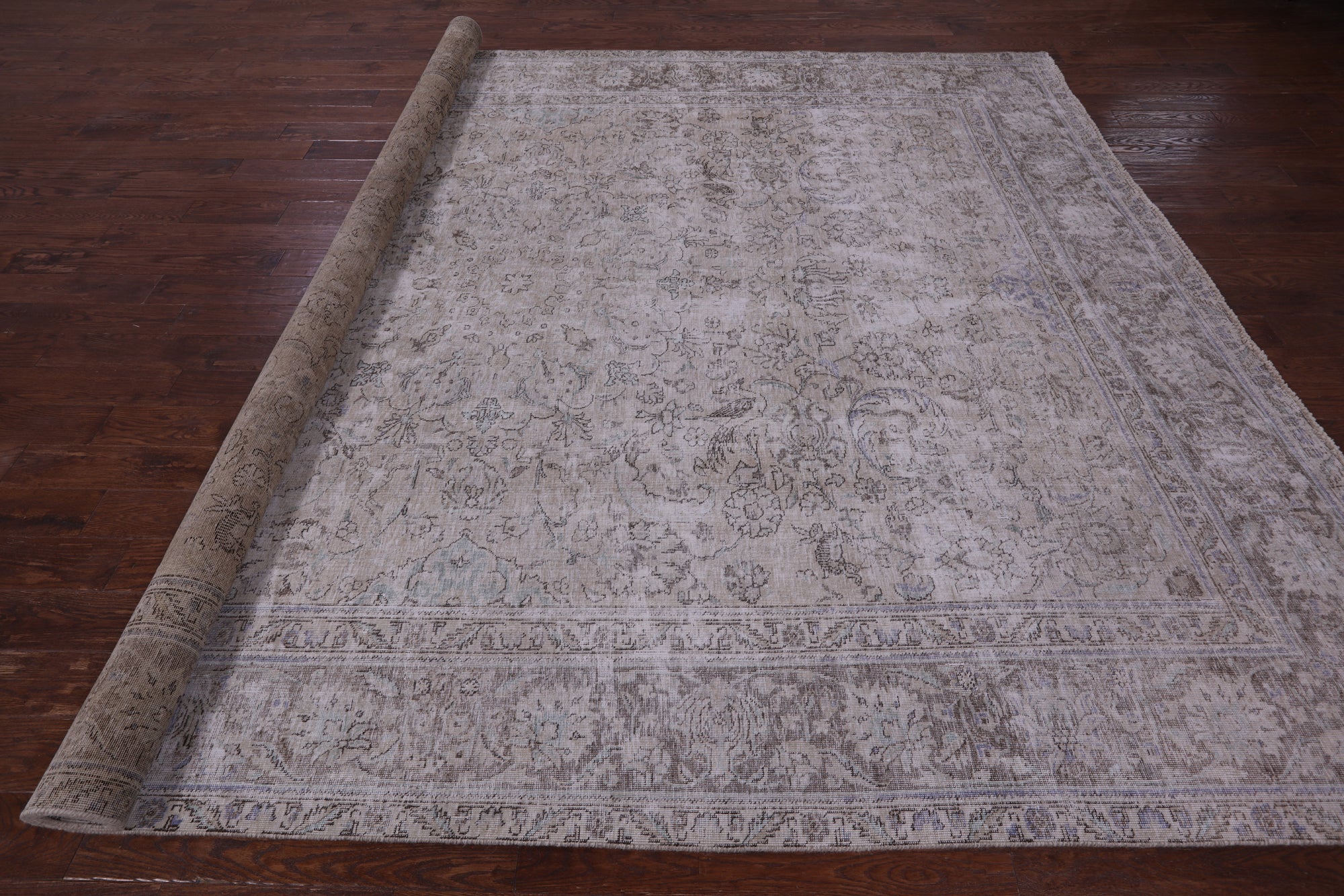 Ivory Persian Vintage White Wash Hand Knotted Wool Rug - 9' 8" X 12' 0" - Golden Nile