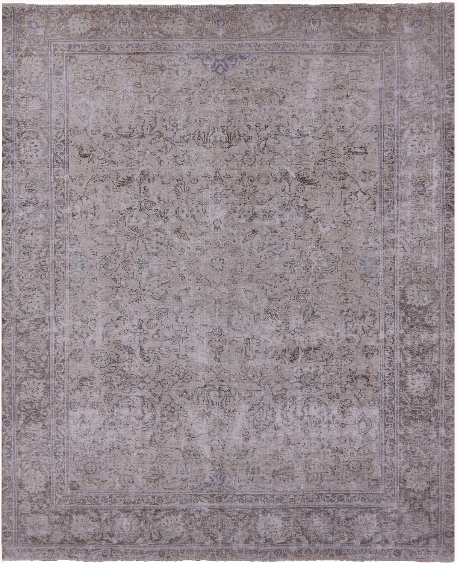 Ivory Persian Vintage White Wash Hand Knotted Wool Rug - 9' 8" X 12' 0" - Golden Nile