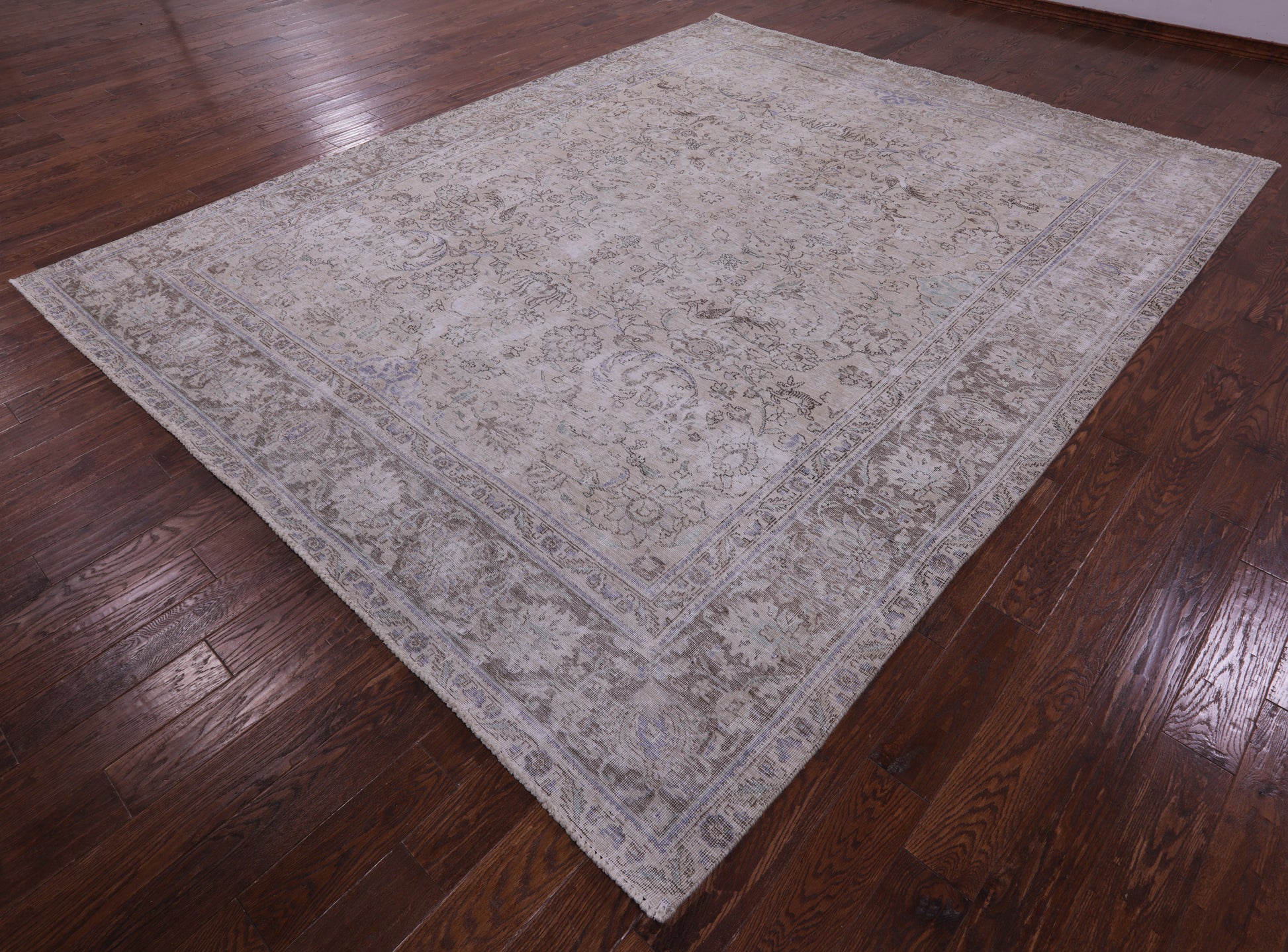 Ivory Persian Vintage White Wash Hand Knotted Wool Rug - 9' 8" X 12' 0" - Golden Nile