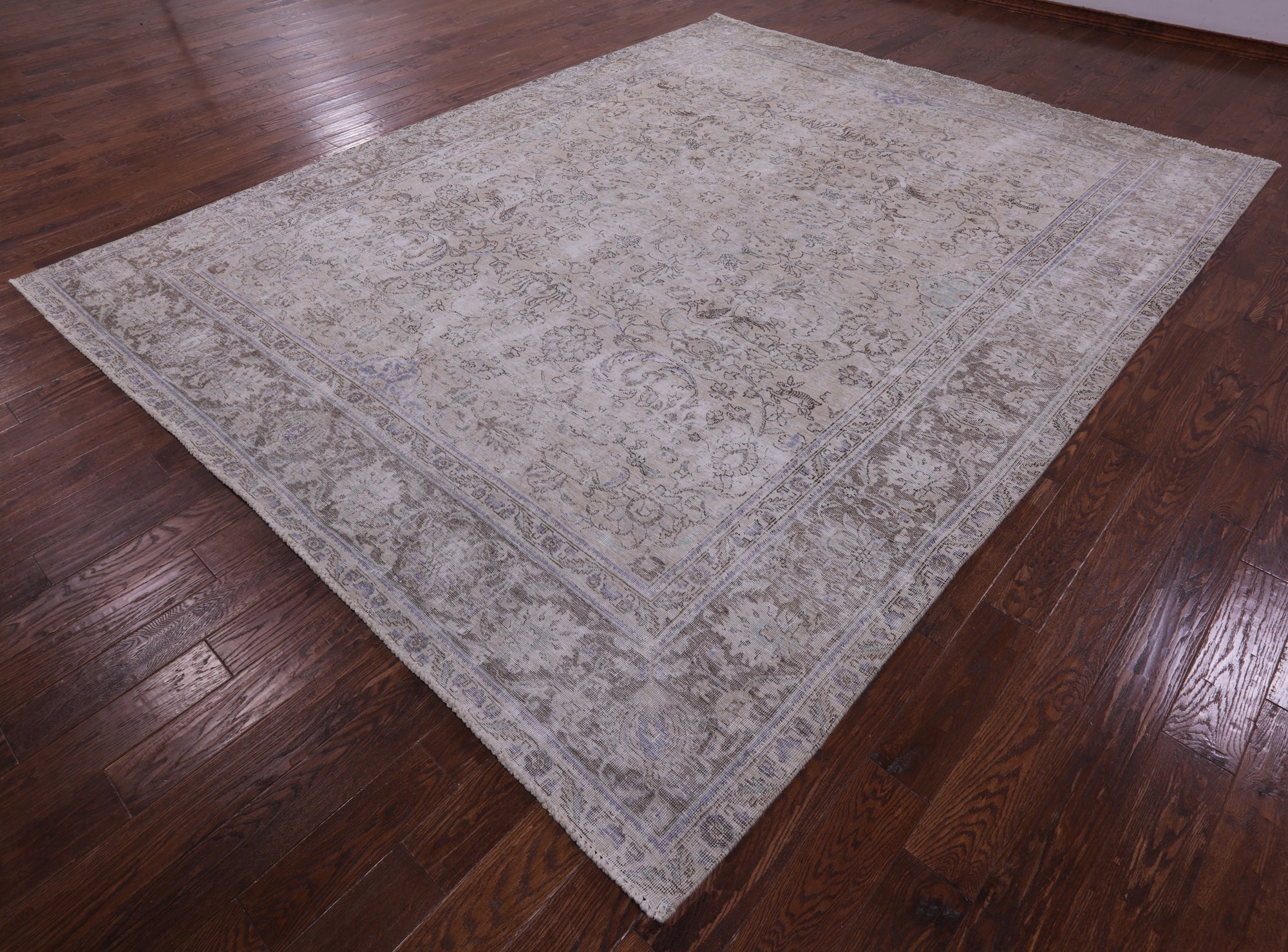Ivory Persian Vintage White Wash Hand Knotted Wool Rug - 9' 8" X 12' 0" - Golden Nile