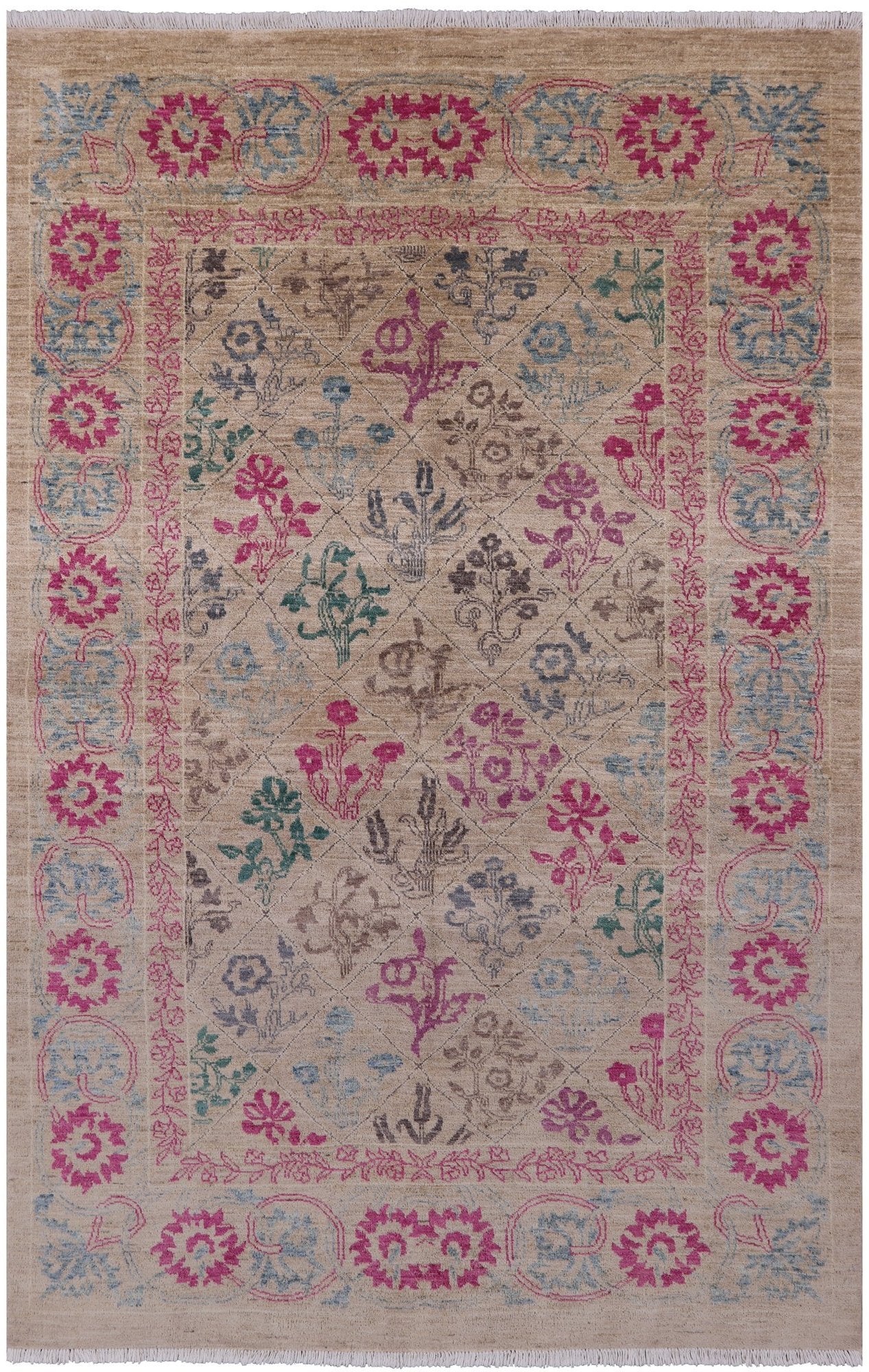 Ivory William Morris Hand Knotted Wool Area Rug - 5' 0" X 7' 9" - Golden Nile