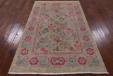 Ivory William Morris Hand Knotted Wool Area Rug - 5' 0" X 7' 9" - Golden Nile