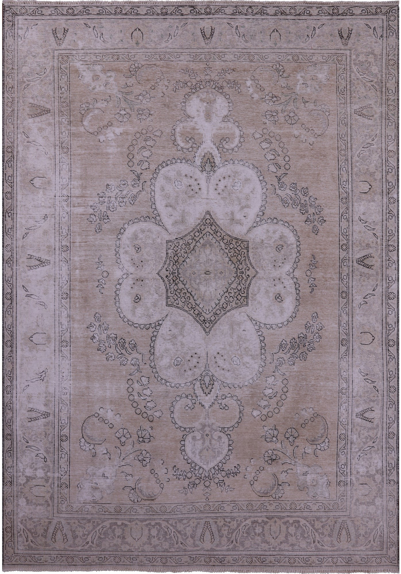 Ivory Persian Vintage White Wash Hand Knotted Wool Rug - 7' 11" X 11' 6" - Golden Nile