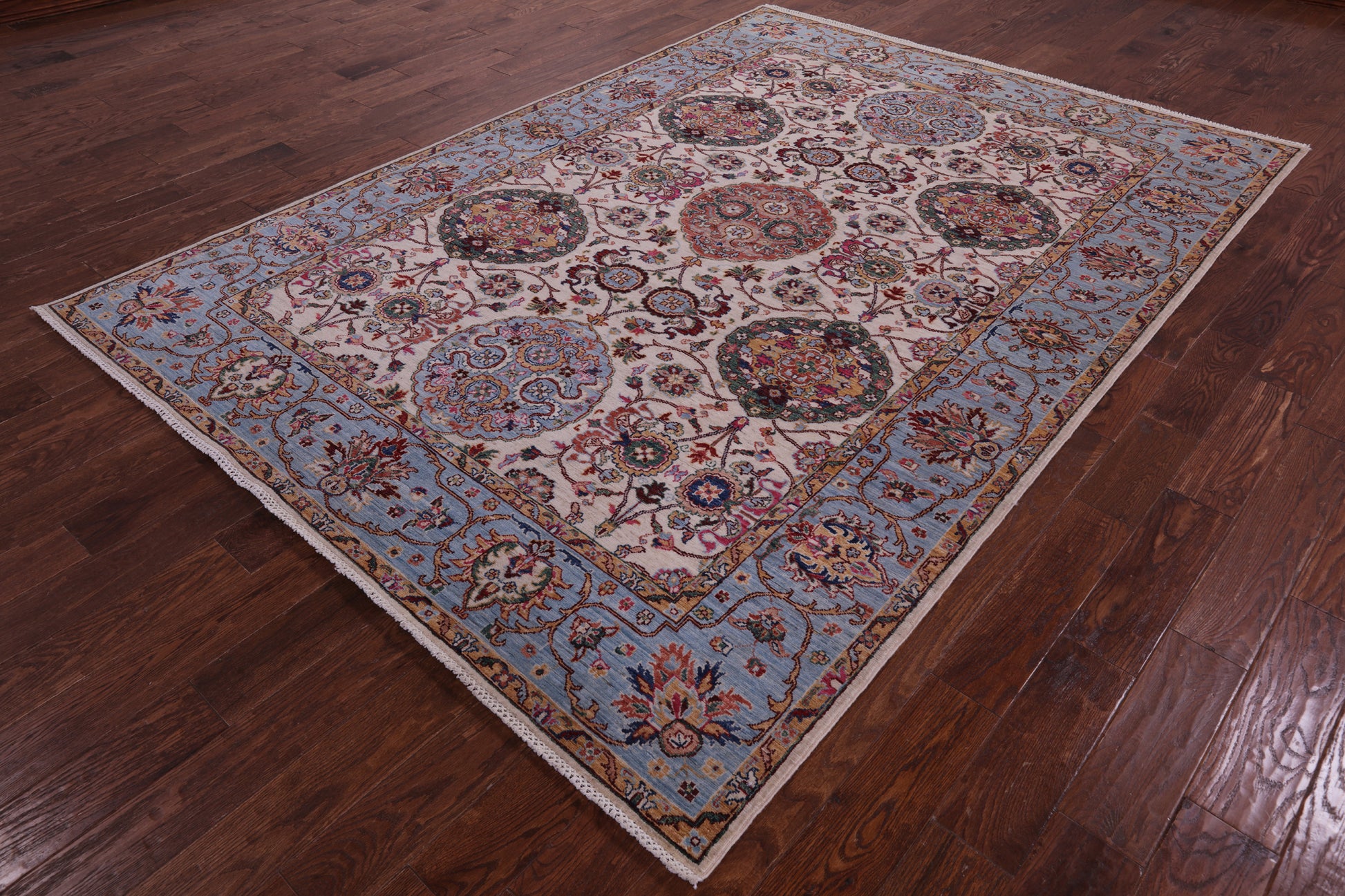 Ivory Persian Tabriz Handmade Wool Rug - 6' 10" X 9' 8" - Golden Nile