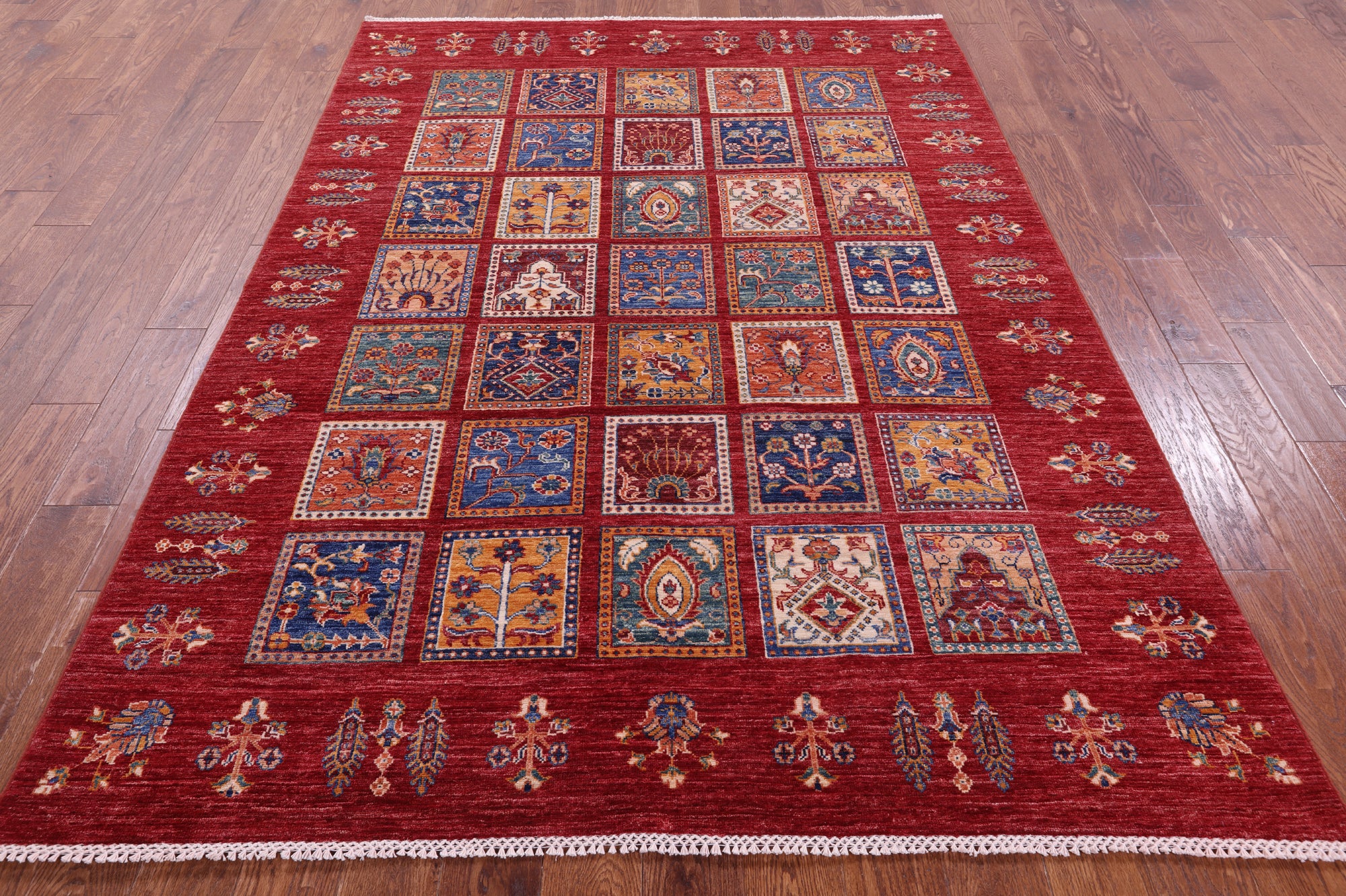 Red Garden Design Persian Hand Knotted Wool Rug - 5' 9" X 8' 0" - Golden Nile