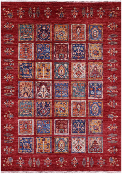 Red Garden Design Persian Hand Knotted Wool Rug - 5' 9" X 8' 0" - Golden Nile