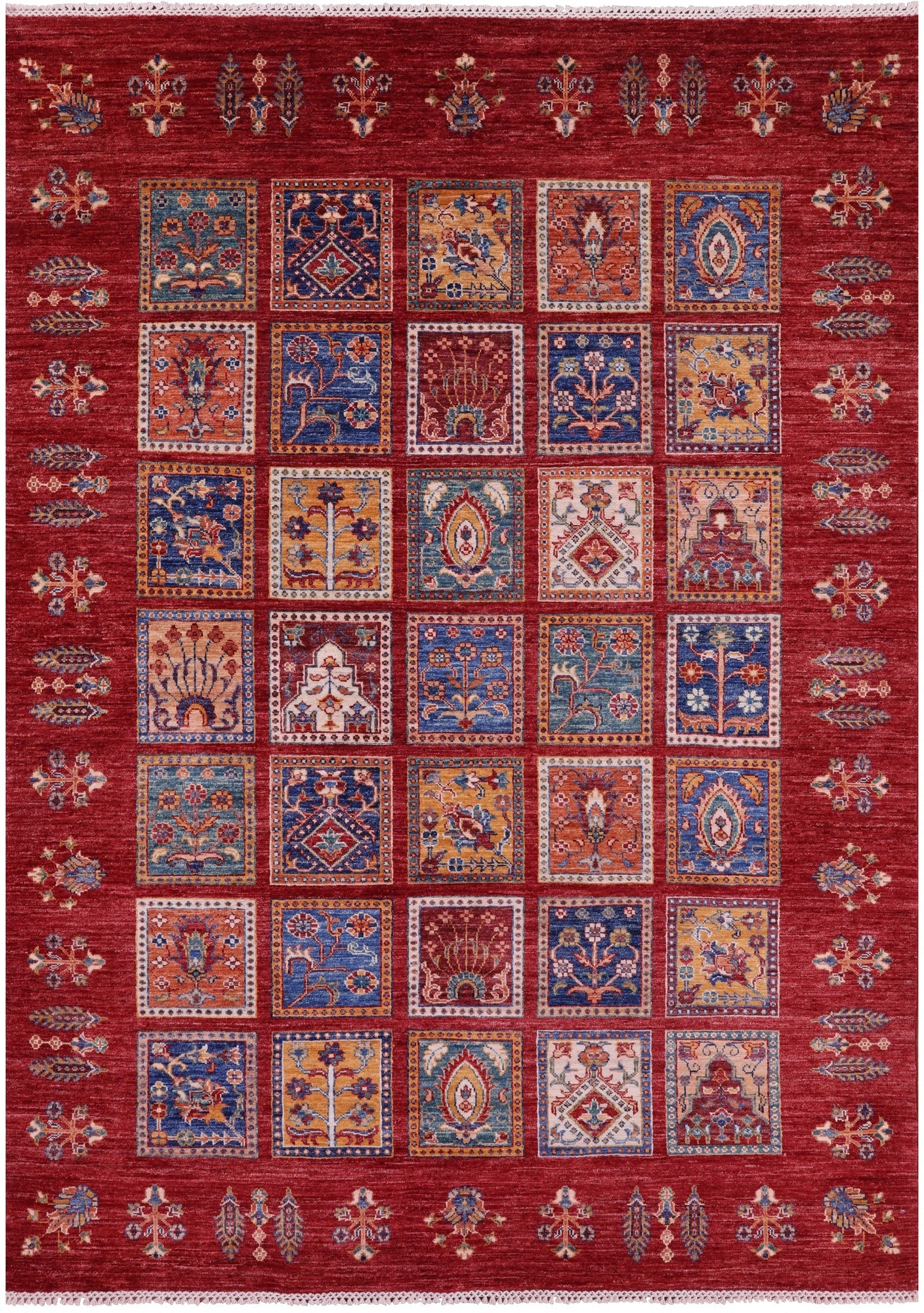Red Garden Design Persian Hand Knotted Wool Rug - 5' 9" X 8' 0" - Golden Nile