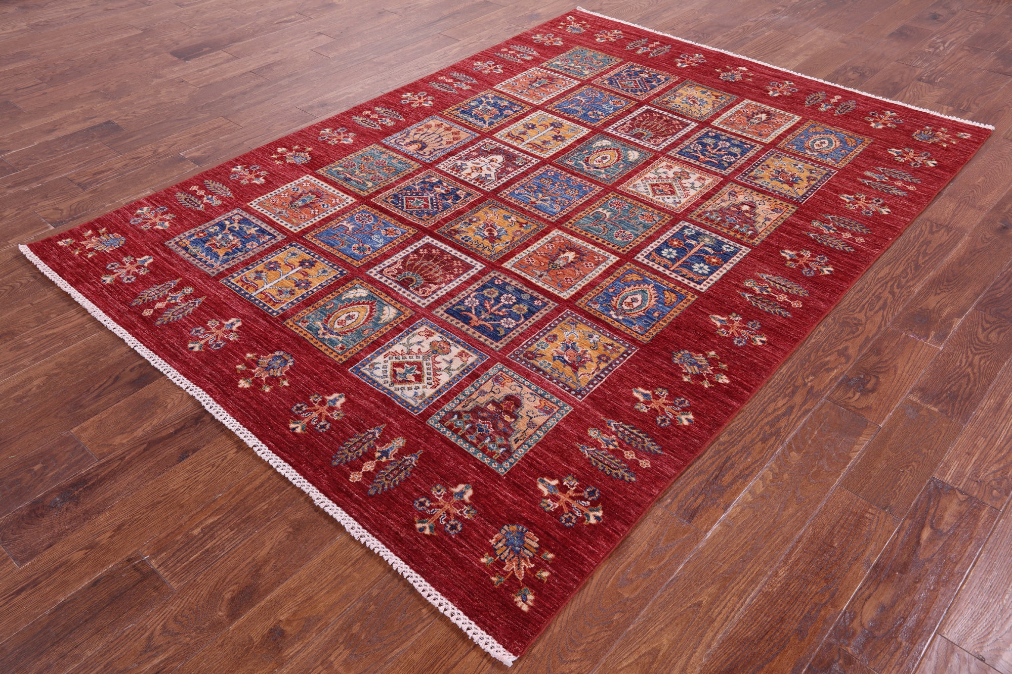 Red Garden Design Persian Hand Knotted Wool Rug - 5' 9" X 8' 0" - Golden Nile