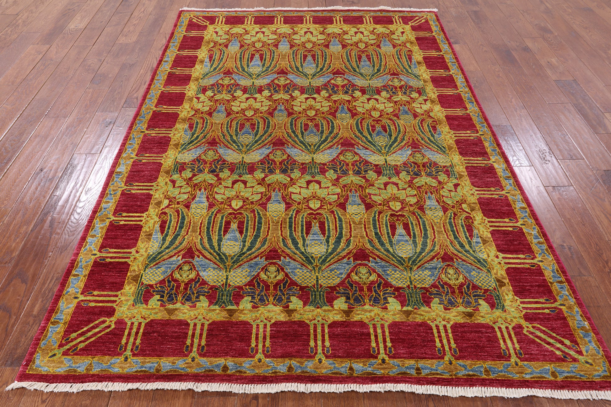 William Morris Hand Knotted Wool Area Rug - 6' 2" X 8' 10" - Golden Nile