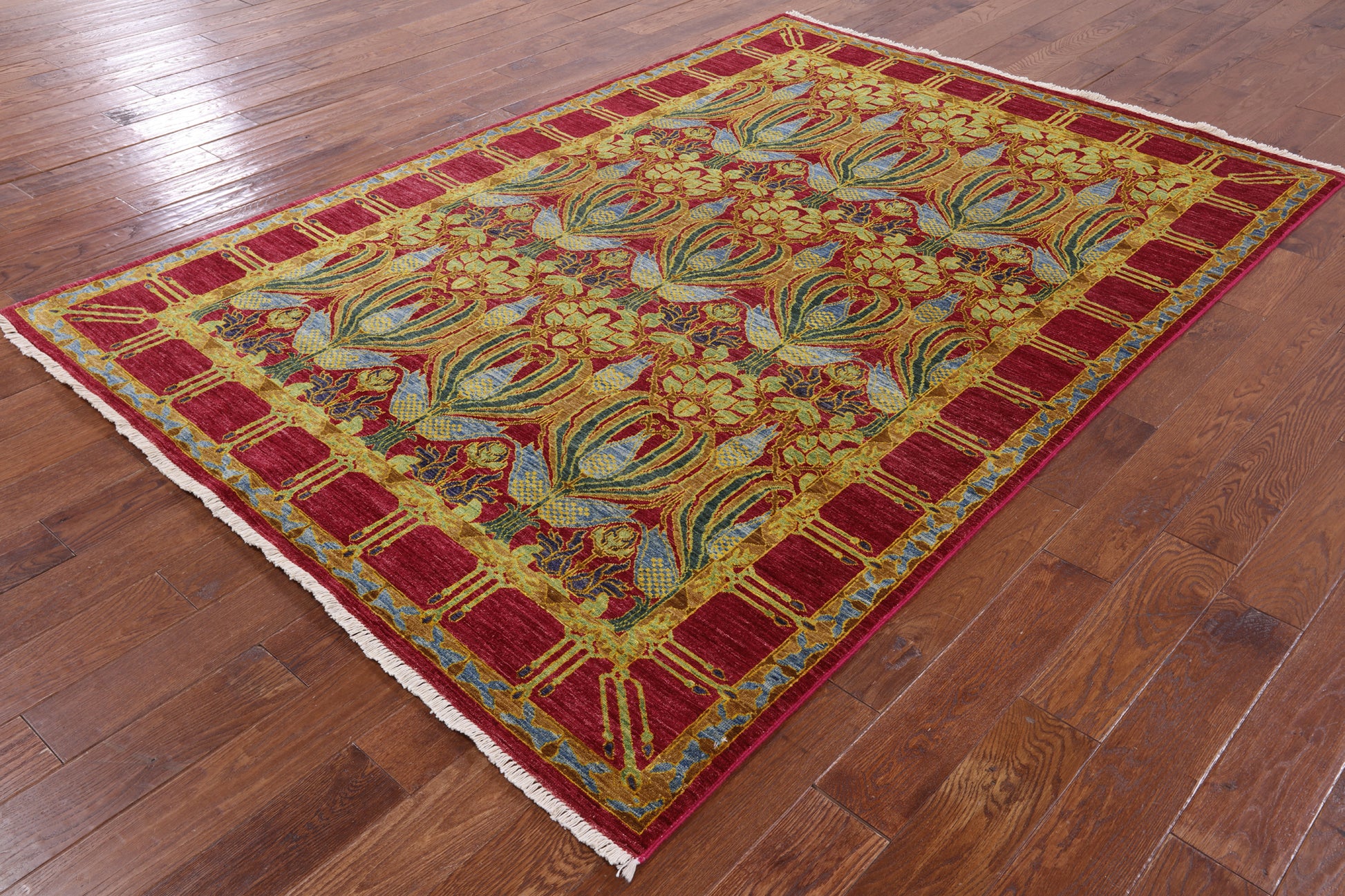 William Morris Hand Knotted Wool Area Rug - 6' 2" X 8' 10" - Golden Nile