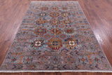 Grey Turkmen Ersari Handmade Wool Rug - 5' 9" X 8' 2" - Golden Nile