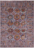 Grey Turkmen Ersari Handmade Wool Rug - 5' 9" X 8' 2" - Golden Nile