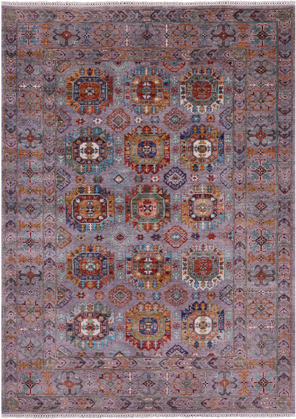 Grey Turkmen Ersari Handmade Wool Rug - 5' 9" X 8' 2" - Golden Nile