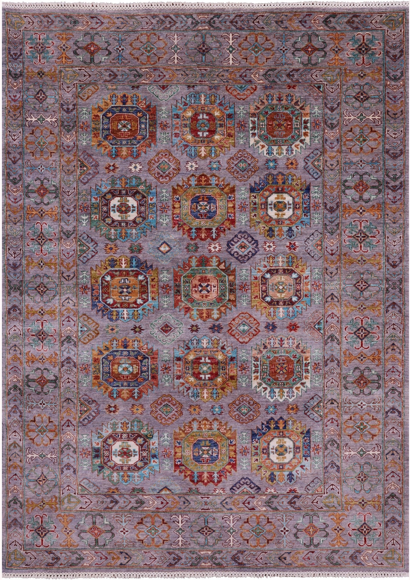 Grey Turkmen Ersari Handmade Wool Rug - 5' 9" X 8' 2" - Golden Nile