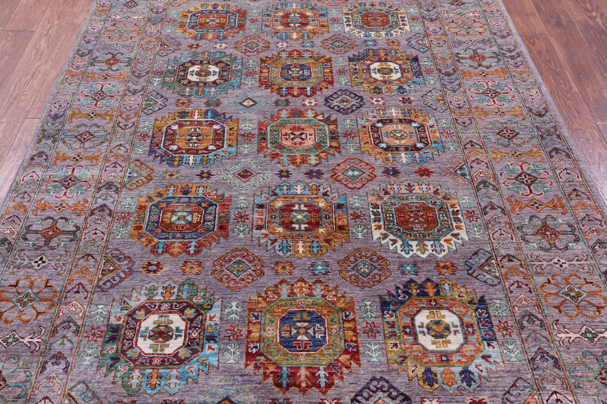 Grey Turkmen Ersari Handmade Wool Rug - 5' 9" X 8' 2" - Golden Nile